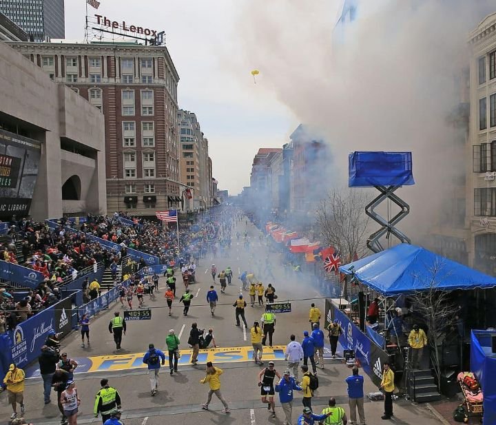 2013 Boston Marathon finish line/Boylston Street — establishes the setting.