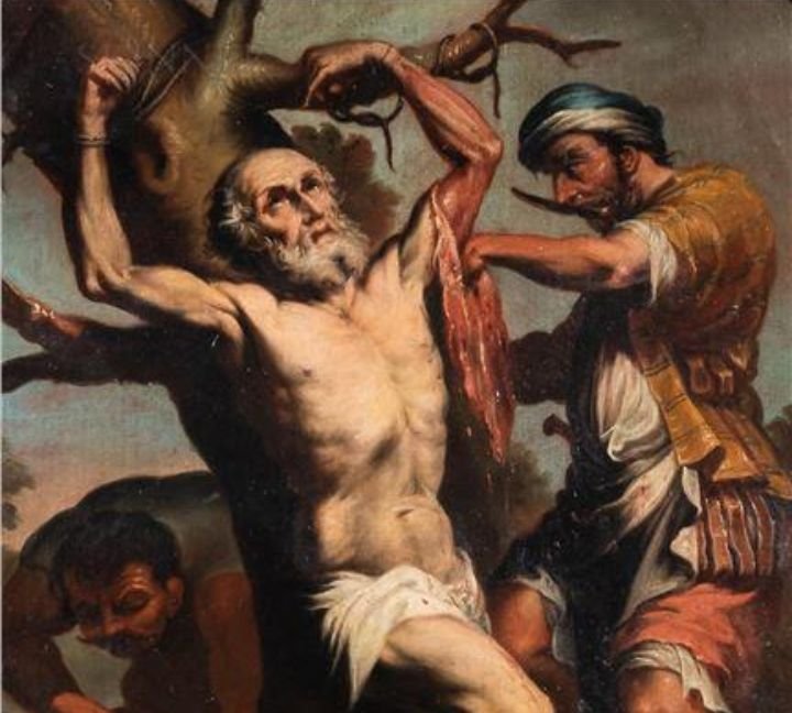 Brutal Martyrdom Tradition” section: painting of his martyrdom.