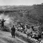 Babi Yar Massacre of 1941, depicting Nazi German soldiers and Jewish civilians at the site of the mass killings near Kyiv.
