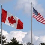 Canadian flag and USA flag
